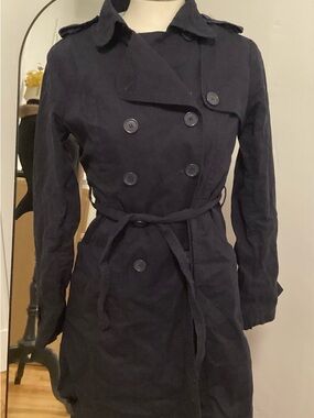 Billabong Double-Breasted Navy Trench with Waist Tie